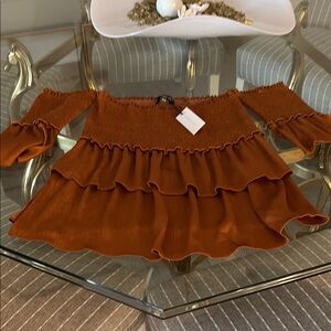 Burnt orange  Off-Shoulder Ruffle Top